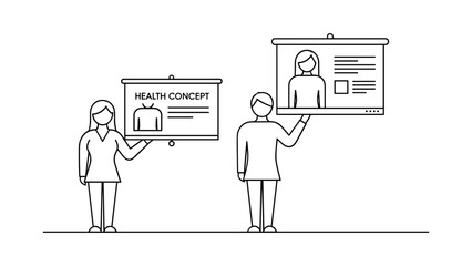 Business people presenting health concept on whiteboards