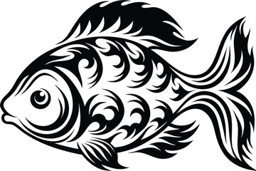 Fototapeta premium Detailed monochrome ornamental fish swims gracefully with flowing patterns across its body