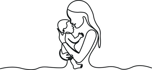 Mother Embracing Baby – Minimal Continuous One Line Art