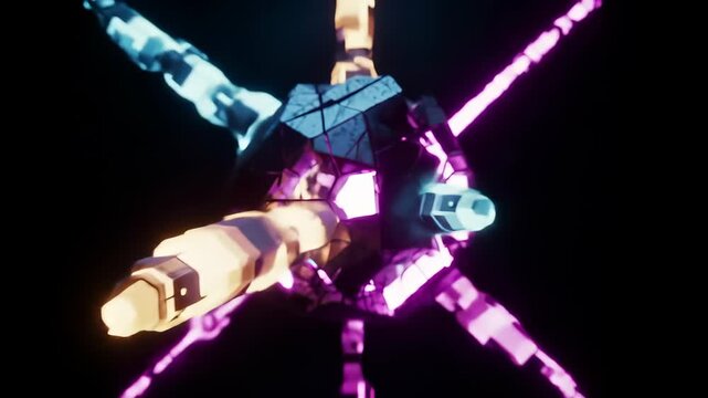 Asynchronous Collaboration: Abstract Digital Network of Dynamic Neon Geometric Shapes Visualizing Remote Teamwork and Communication