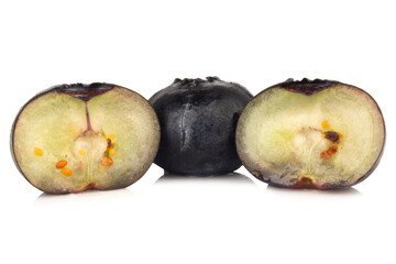 blueberry cut slice half on a white background