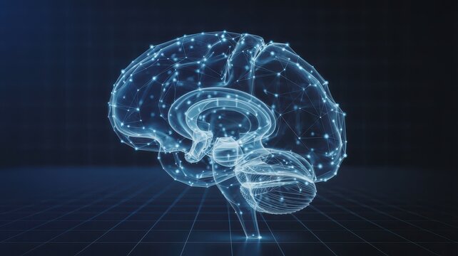 Abstract digital brain hologram with connecting points network