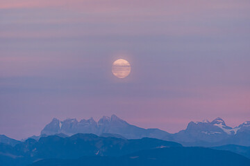 Moonlit night over Les Dents du Midi mountains