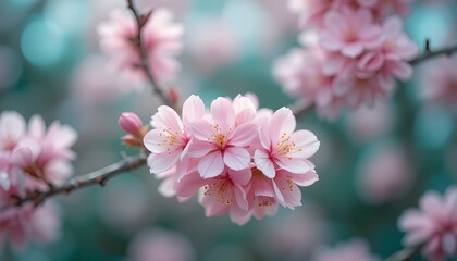 Obraz premium Light pink cherry blossoms with blurred bokeh 