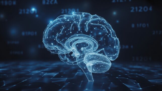 Human brain futuristic technology and digital data visualization