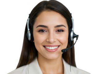 Smiling woman wearing headset isolated on transparent background