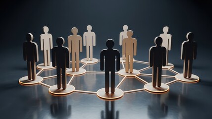 Social Network Concept with Wooden Figures Connected in a Circle