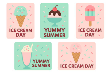 Obraz premium Celebrate summer with colorful ice cream designs showcasing delicious treats and fun messages
