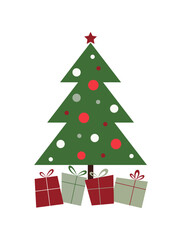 Christmas tree with gifts. Festive winter vector illustration, flat design. Christmas decoration, an element for design, postcards, banners, greetings. The color symbol of Christmas