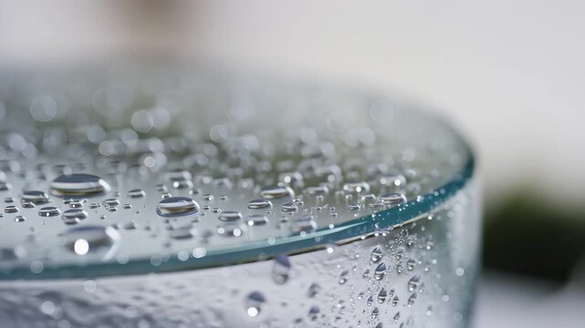 This captivating video highlights the beauty of condensation on a glass surface. Viewers are drawn to the mesmerizing water droplets that accumulate and trickle down. The soft focus emphasizes the cla