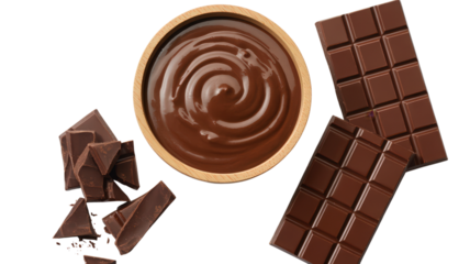 Chocolate Dessert Flat Lay with Melted Chocolate and Chocolate Bars