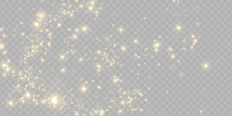 The light of gold dust, bokeh light effect background. Christmas glowing dust background, Yellow flickering glow with confetti bokeh light and particle motion. The dust sparks and golden stars shine. © Alesya