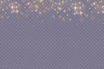 The light of gold dust, bokeh light effect background. Christmas glowing dust background, Yellow flickering glow with confetti bokeh light and particle motion. The dust sparks and golden stars shine. © Alesya