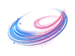 Abstract glowing blue and pink light swirl effect.