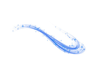 PNG blue light effect. Blue magic spirals with sparkles. Glitter particles with lines. swirl effect. Sparkling blue light wave abstract effect.
