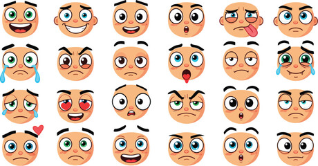 Fototapeta premium Cartoon faces displaying a wide range of human emotions