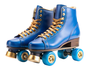 Pair of vintage blue roller skates isolated on transparent background