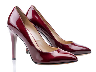 Pair of shiny red high heel shoes isolated on transparent background