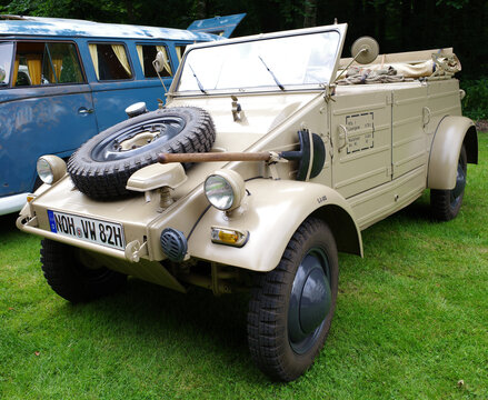 Bad Bentheim, Germany - July 13 2025 A Volkswagen Type 82 K&uuml;belwagen is a military light utility vehicle based on the Beetle that Ferdinand Porsche designed for the military during World War II.