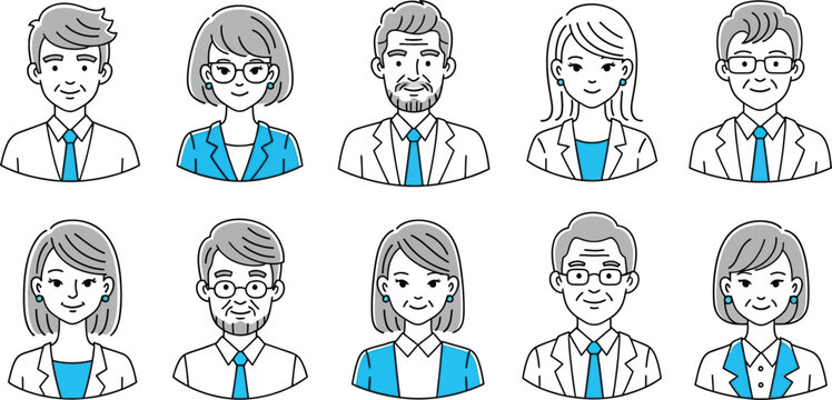Modern line art people icons showcasing various professional roles