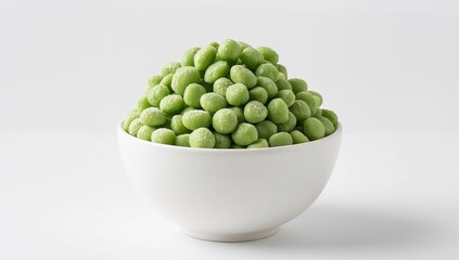 Green Spheres in a White Bowl, Minimalist Composition, Smooth and Rough Textures.