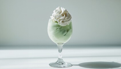 Greenish Dessert in a Glass Light, Shadow and Texture, a Culinary Delight.