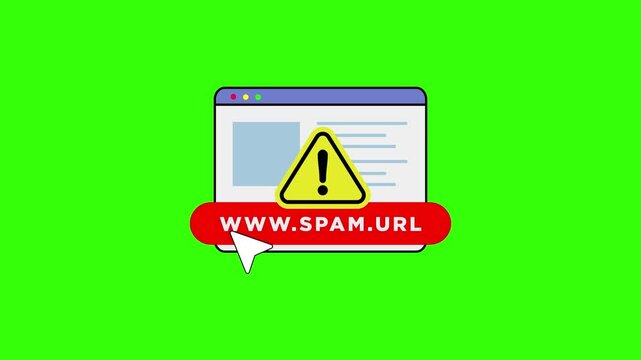 Animation Spam URL. don't click spam URL suspicious and dangerous hyperlink greenscreen concept animation