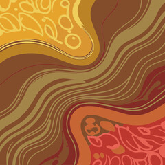 Abstract design with flowing, wavy lines and colors in shades of gold, brown, and red. Organic, artistic pattern with abstract shapes and patterns.