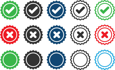 Collection of checkmark and cross icons in various colors and styles