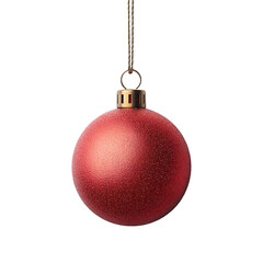 Red christmas ball isolated on transparent background hanging on a string