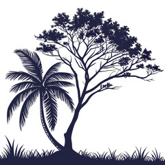 coconut tree silhouette with white background