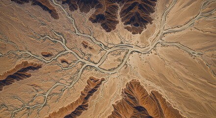 The intricate, dendritic pattern of a wadi system from space.