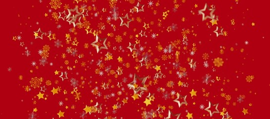 Festive red background with gold stars and snowflakes perfect for Christmas or holiday greetings cards. Christmas design for joyful occasions an © vegefox.com