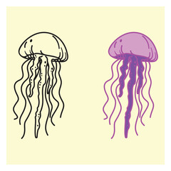 vector illustration of jellyfish - colored and outline version