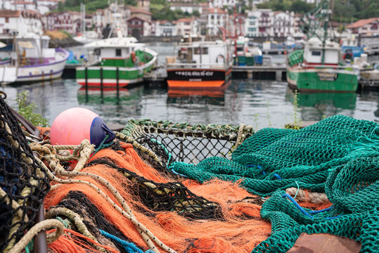 Fishing nets in the Port of Saint-Jean-de-Luz. French Basque Country