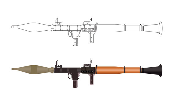 RPG Rocket Launcher Vector Illustration and Line Drawing