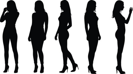 Silhouette, woman, fashion, model, posing, high heels, stylish, elegant, standing, confident, figure, isolated