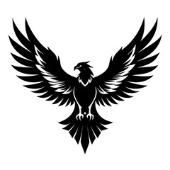 Obraz premium Stylized black eagle with outstretched wings and sharp talons in a powerful silhouette against a white background