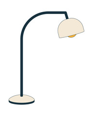 Minimalist floor lamp with curved neck 2D cartoon object. Living room modern light fixture. Workspace interior, lighting decor isolated element flat vector clip art on white. Spot illustration
