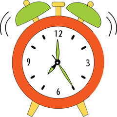 Vibrant Red Alarm Clock with Sound Waves  Cute Cartoon Wake Up Time Concept Isolated on White