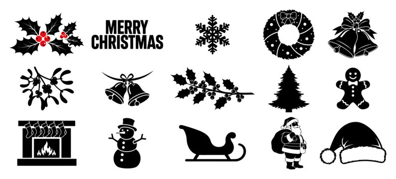 Christmas Icons and Symbols Silhouette Vector Set