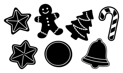 Set of Christmas Gingerbread Cookies Silhouettes Vector Holiday Baking Icons and Sweet Food Collection