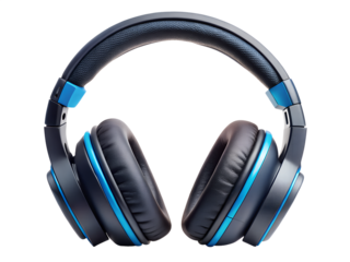 Modern black and blue headphones isolated on transparent background
