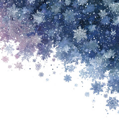 Falling silver snowflakes on a white background, winter snow pattern for Christmas and New Year holiday season