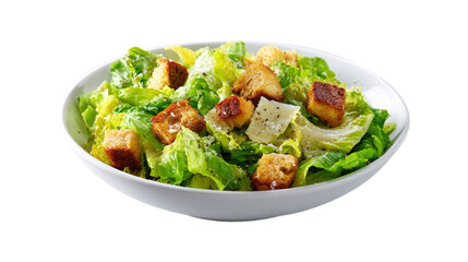Caesar salad with croutons and parmesan isolated on a transparent background