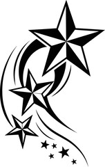 Obraz premium Black and White Flowing Star Tattoo Design with Tribal Swirls