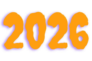 2026 Graffiti Style Numbers in Vibrant Orange and Purple Colors – Urban Street Art Numeral Year Design