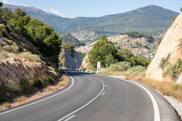 GR-3201 paved road with a view to La Peza, province of Granada, Andalusia, Spain