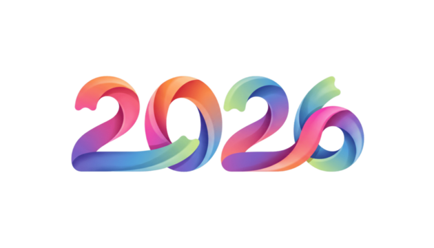 2026 year formed by colorful flowing ribbon new year