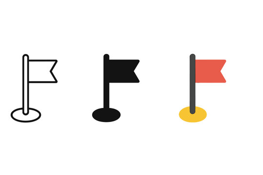 Minimalist Race Checkpoints. Minimalist checkpoint icon: three identical race checkpoints with flags in a row, first in line style